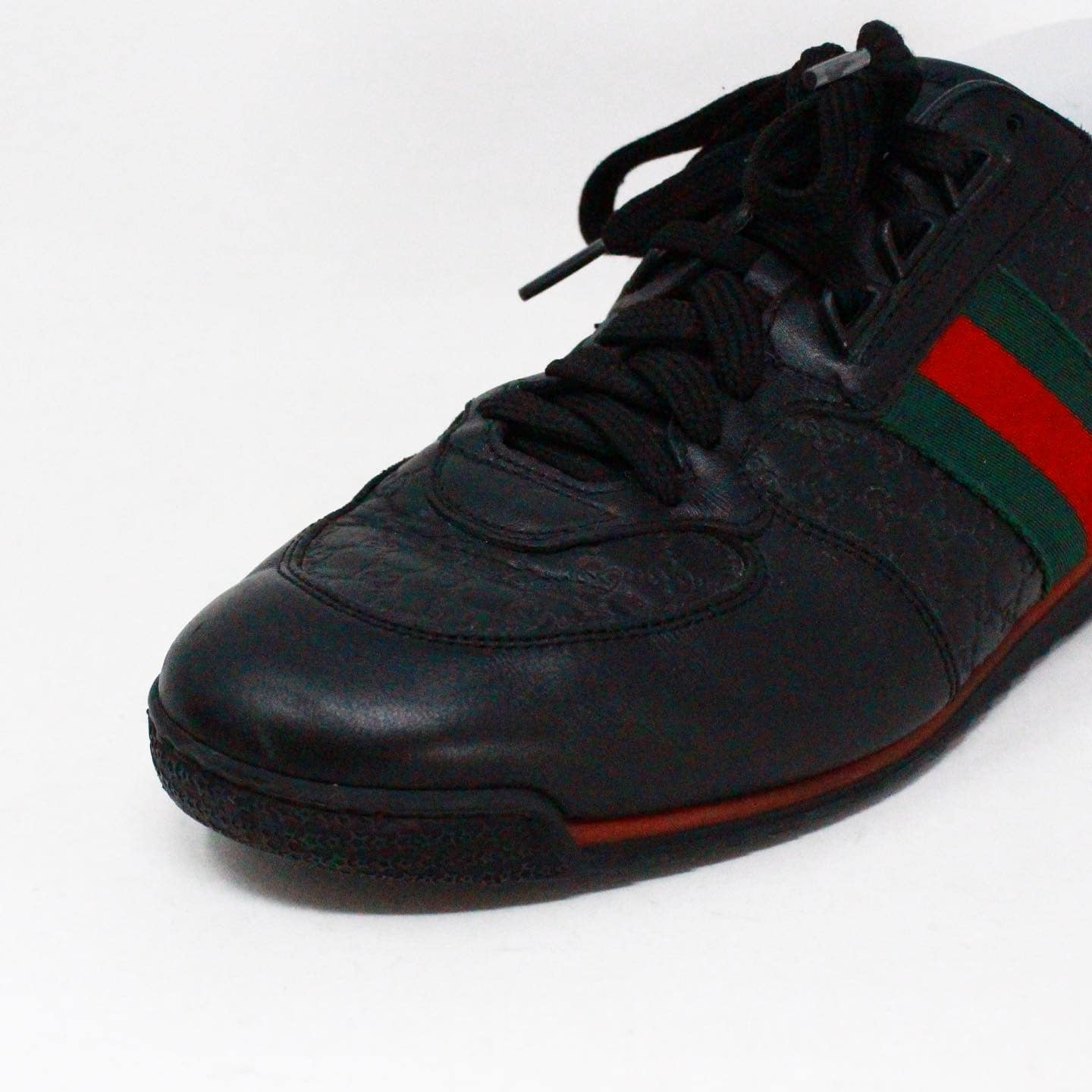 Gucci Micro Guccissima 233334 Men's Black Leather Web Sneakers Size - US 9.5