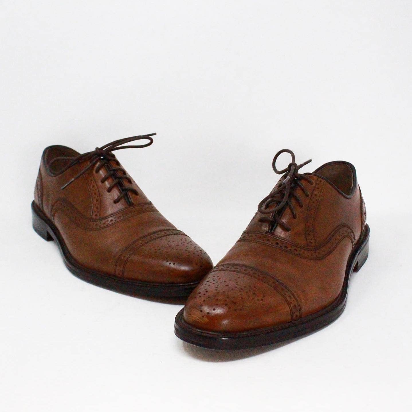 JOHNSON MURPHY 40283 Brown Leather Conard Cap Toe Oxford Mens Shoes US 9.5 EU 39.5 1