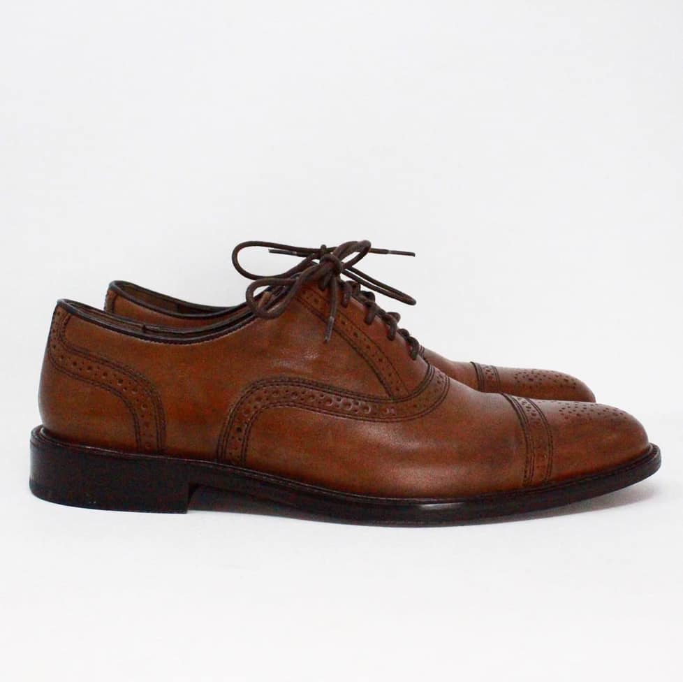 JOHNSON MURPHY 40283 Brown Leather Conard Cap Toe Oxford Mens Shoes US 9.5 EU 39.5 2