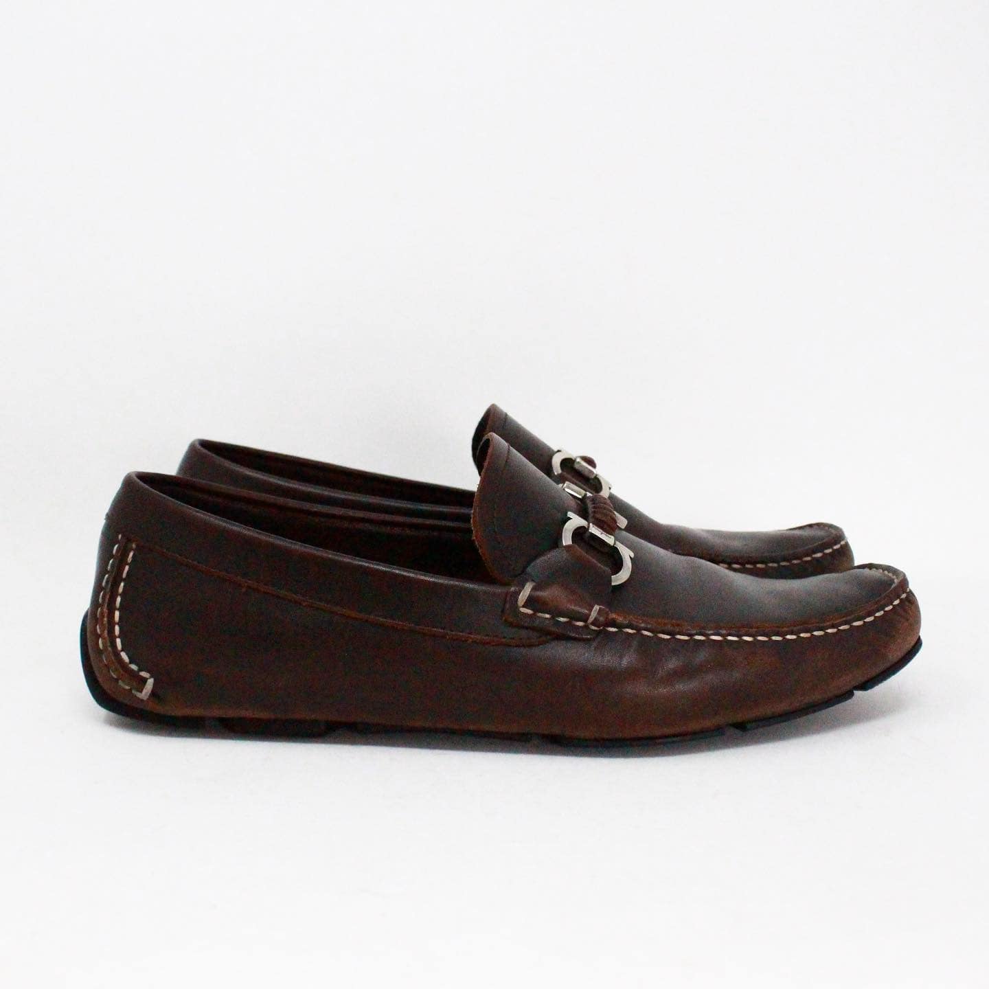 SALVATORE FERRAGAMO 40280 Brown Gancio Leather Loafers US 8 EU 38 2