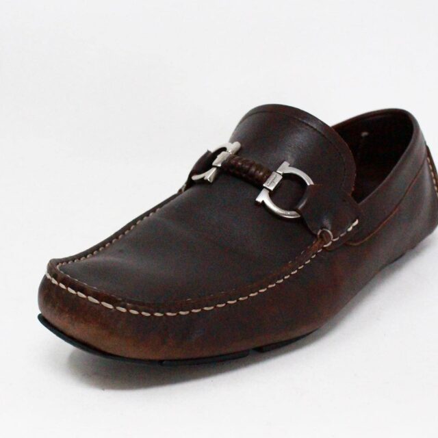 SALVATORE FERRAGAMO 40280 Brown Gancio Leather Loafers US 8 EU 38 5