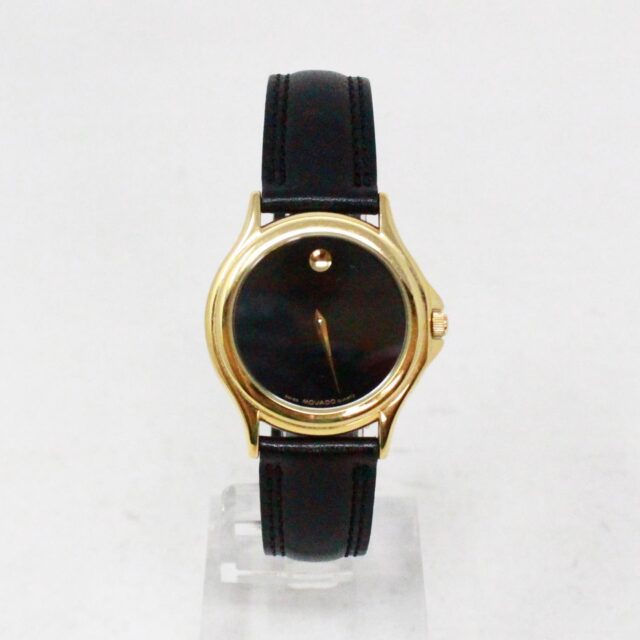 MOVADO Black Genuine Leather Strap Stainless Steel Gold Tone Watch item 40383 1
