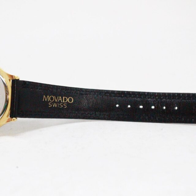 MOVADO Black Genuine Leather Strap Stainless Steel Gold Tone Watch item 40383 5