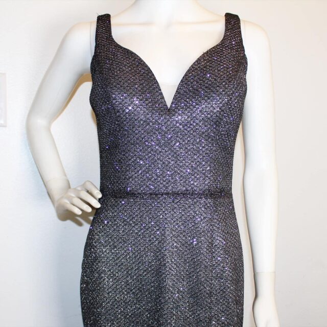 BICICI COTY 41364 Grey Glitter Plunge Formal Dress Size S 2