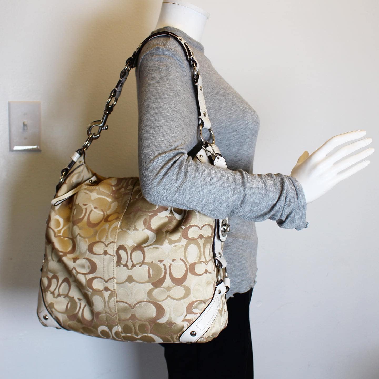 COACH Beige Canvas and Leather Carly Hobo Bag item 41076 h