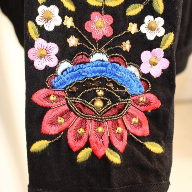 FRENCH CONNECTION Embroidered Black Denim Jacket Size 8 item 41036 d