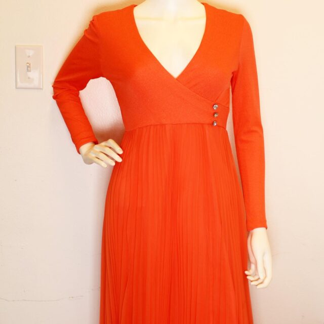 MISS ELLIETTE 41525 Orange Long Slevee Pleated Formal Dress Size 8 1