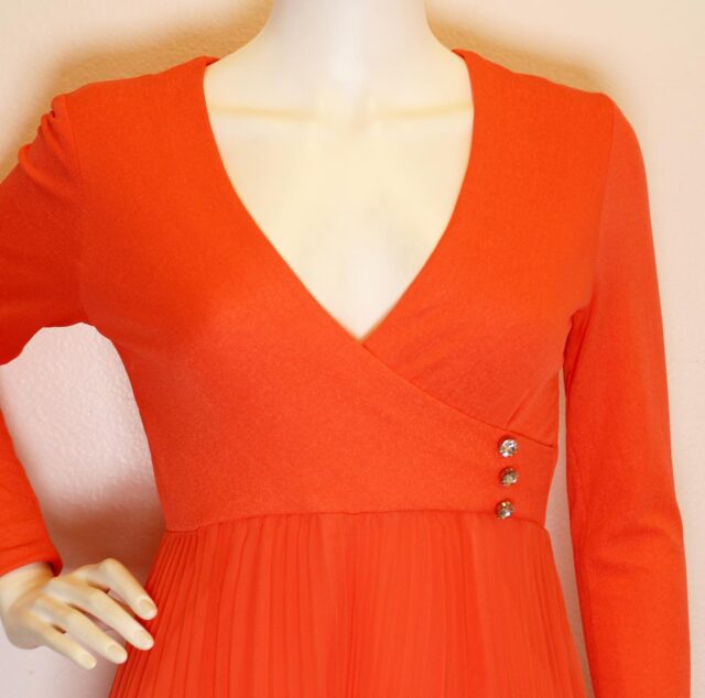 MISS ELLIETTE 41525 Orange Long Slevee Pleated Formal Dress Size 8 2