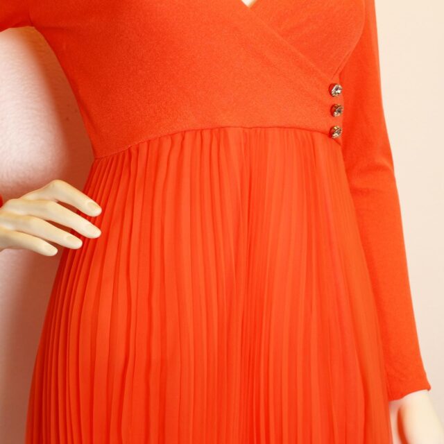 MISS ELLIETTE 41525 Orange Long Slevee Pleated Formal Dress Size 8 5