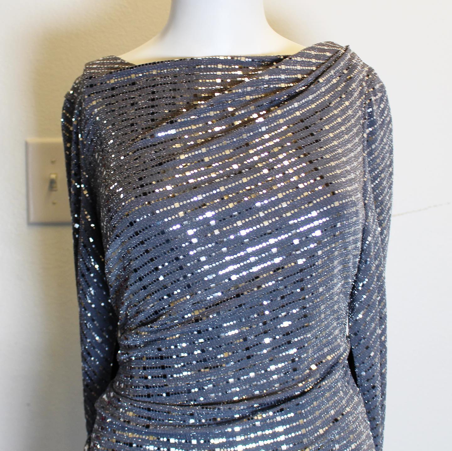 RM RICHARDS 41522 Silver Sequin Drape Dress Size 14 3