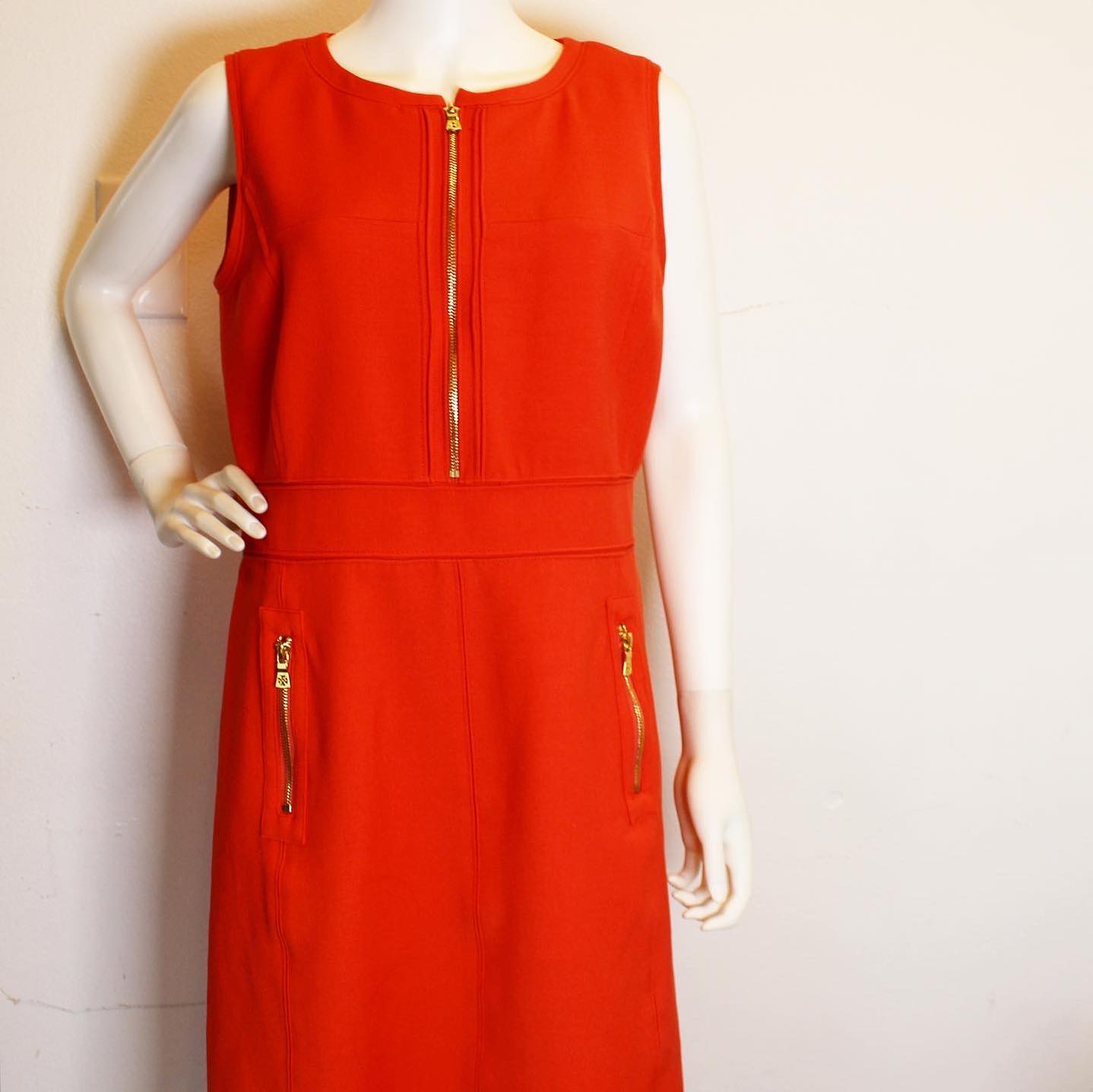 TORY BURCH 41485 Orange Zip Up Sleeveless Dress Size 10 1