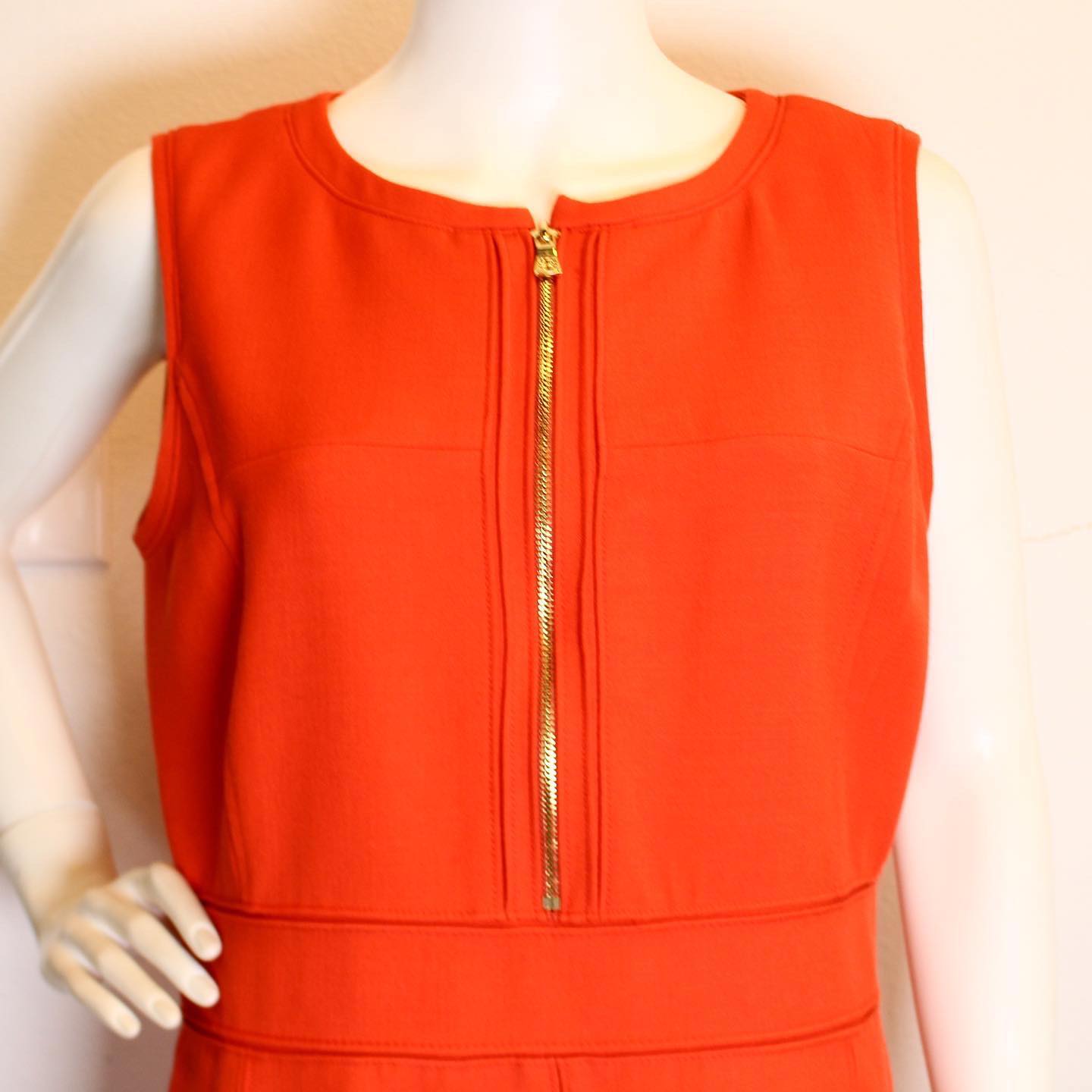 TORY BURCH 41485 Orange Zip Up Sleeveless Dress Size 10 2