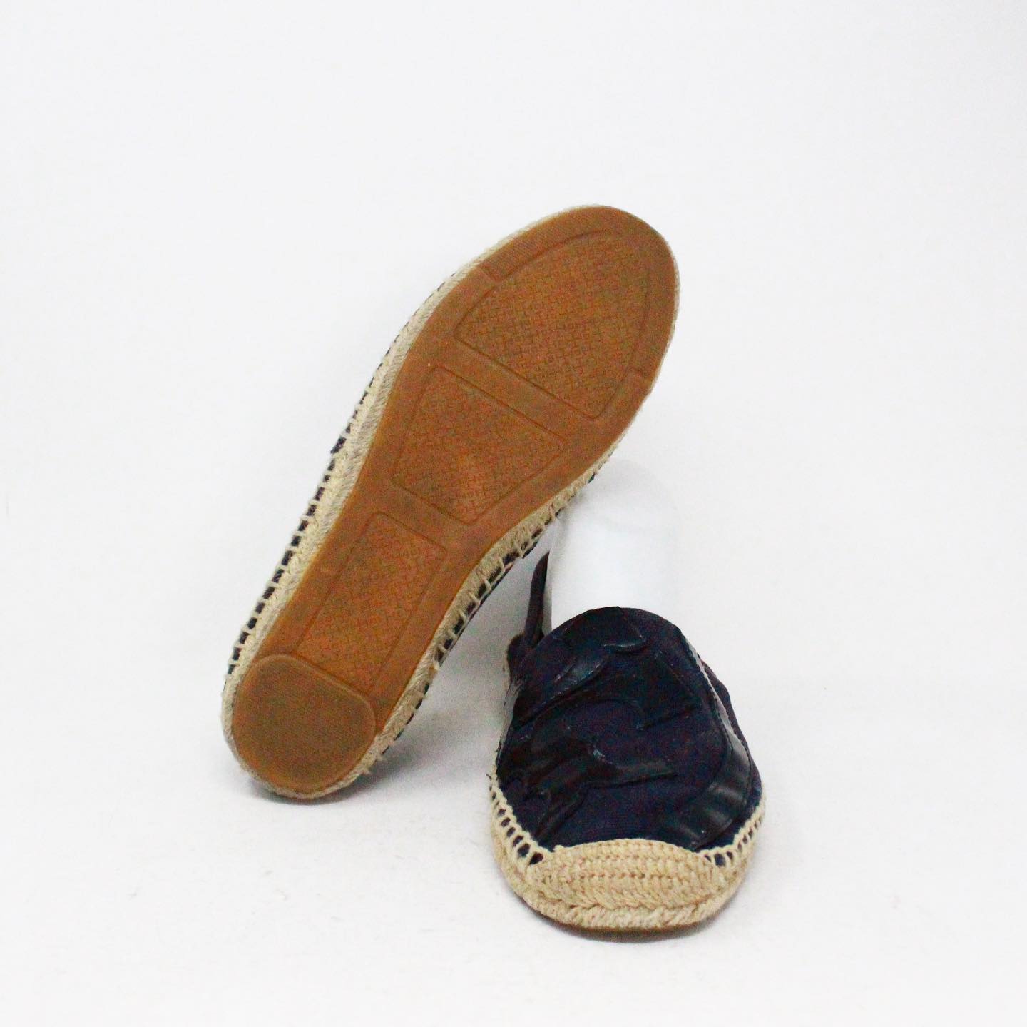 Tory Burch Black/White Canvas And Leather Logo Lonnie Espadrilles Flats  Size 37 Tory Burch
