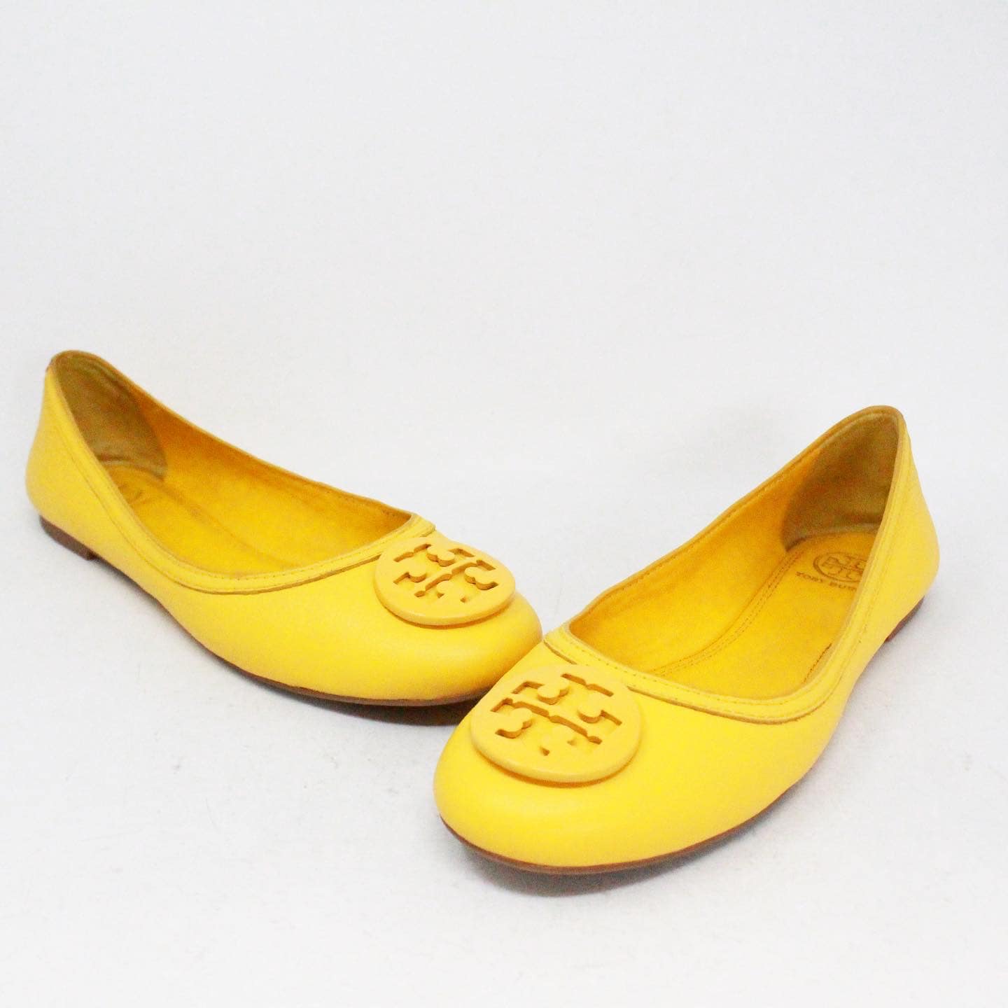 TORY BURCH Sunshine Yellow Abby Ballet Tumbled Leather Flats US 8 EU 38 item 41095 a