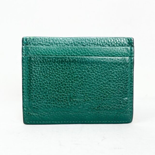 CHRISTIAN LOUBOUTIN #42067 Green Leather Studded Card Holder 2