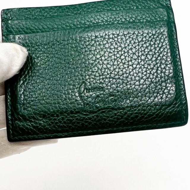 CHRISTIAN LOUBOUTIN #42067 Green Leather Studded Card Holder 5