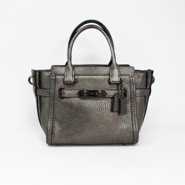 COACH #42100 Grey Metallic Pebbled Leather Mini Handbag 1