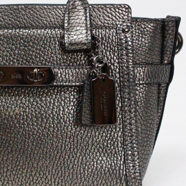 COACH #42100 Grey Metallic Pebbled Leather Mini Handbag 7