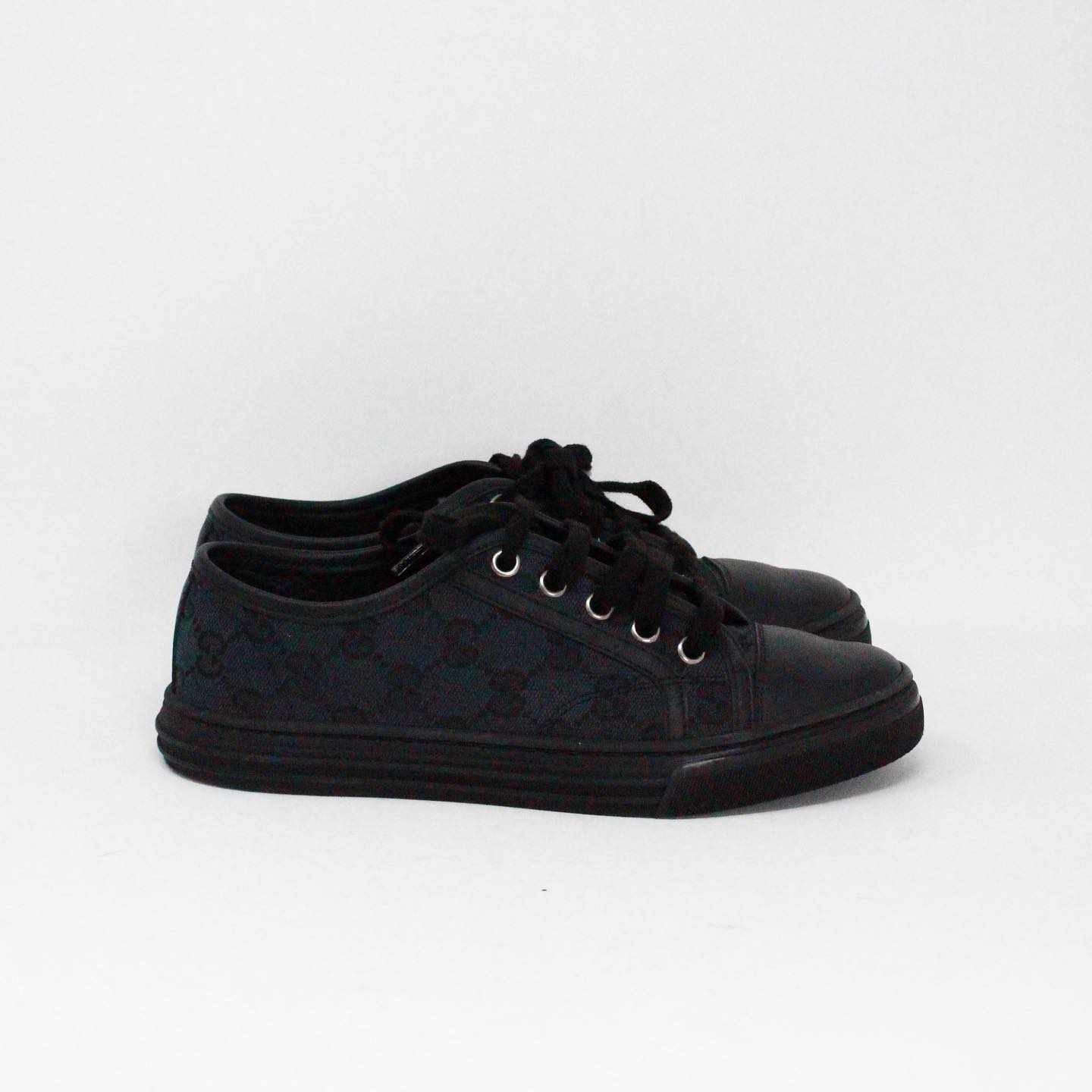 GUCCI #416375 Black Low Top Monogram Canvas Cap Toe Sneakers (US 5 EU 35) 2