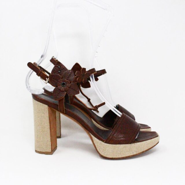 PRADA 41545 Brown Leather Flower Heeled Sandals US 6 EU 36 2
