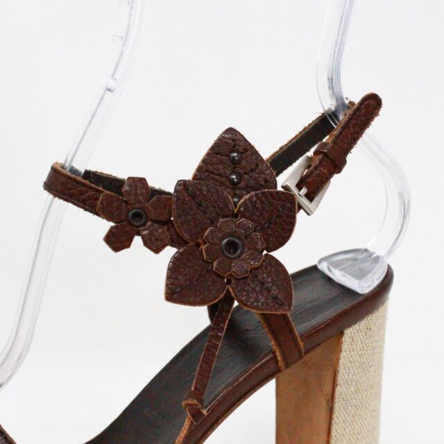 PRADA 41545 Brown Leather Flower Heeled Sandals US 6 EU 36 6