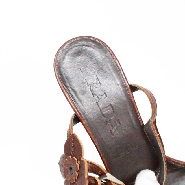 PRADA 41545 Brown Leather Flower Heeled Sandals US 6 EU 36 9