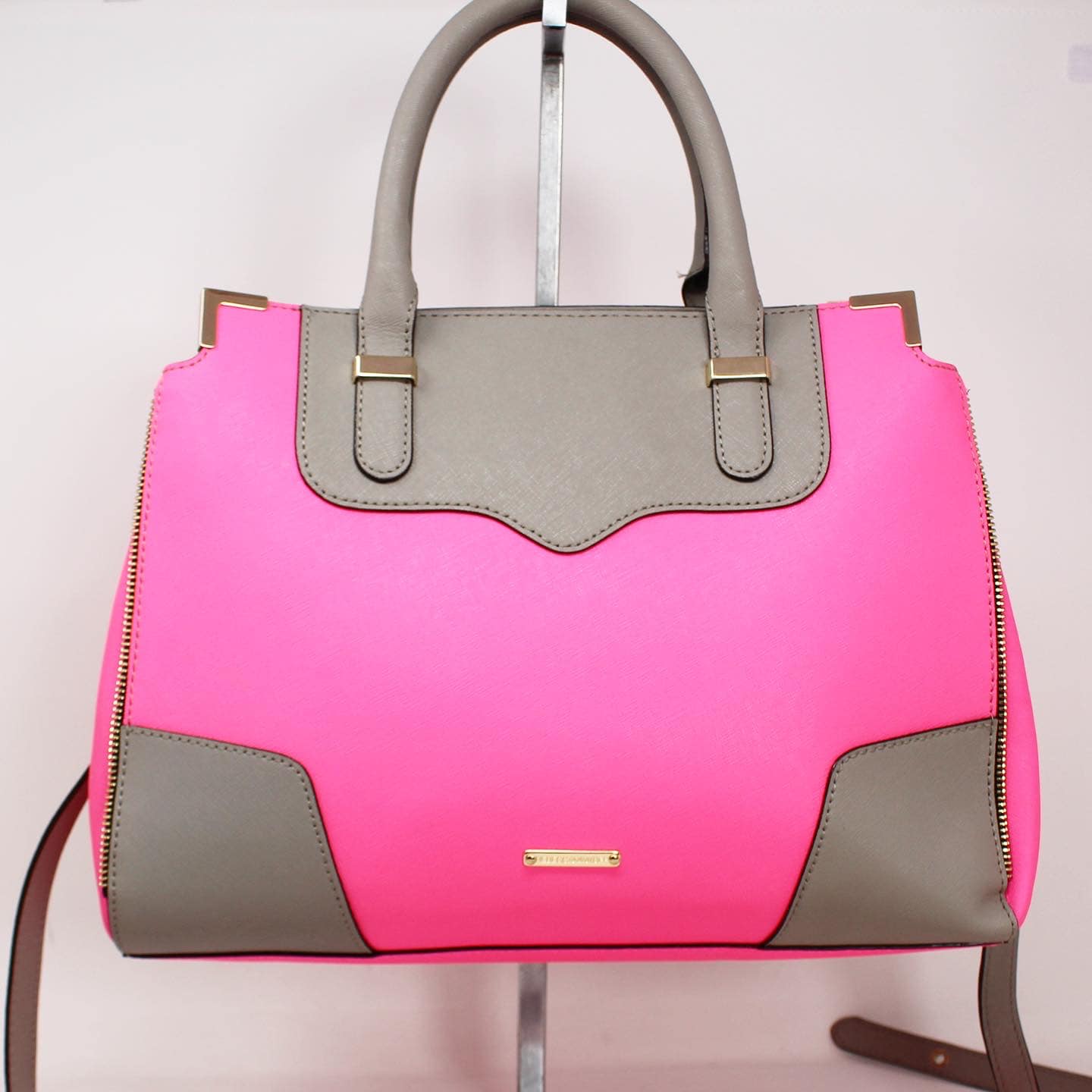 REBECCA MINKOFF #41614 Neon Pink Saffiano Leather Handbag 1