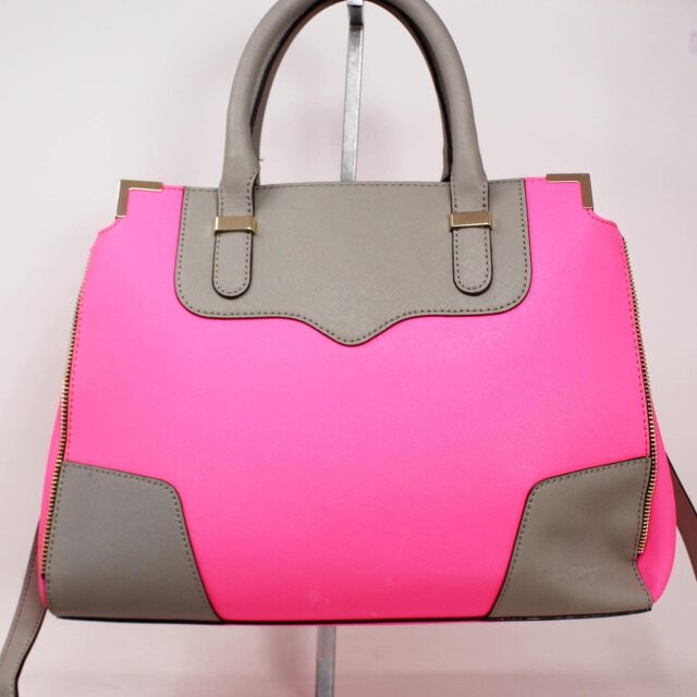 REBECCA MINKOFF #41614 Neon Pink Saffiano Leather Handbag 2