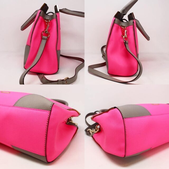 REBECCA MINKOFF #41614 Neon Pink Saffiano Leather Handbag 3