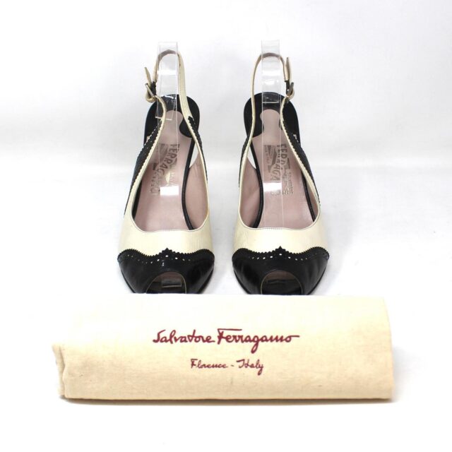 SALVATORE FERRAGAMO #41877 Black Beige Heels Womens (US 8.5 EU 38.5) 10