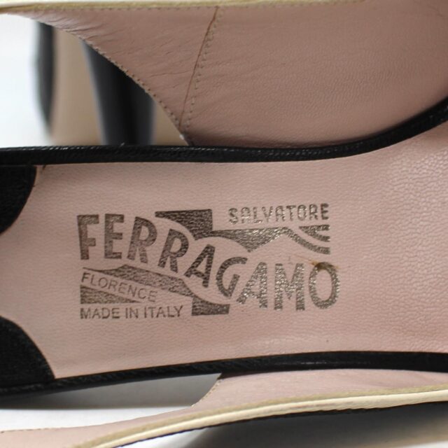 SALVATORE FERRAGAMO #41877 Black Beige Heels Womens (US 8.5 EU 38.5) 8