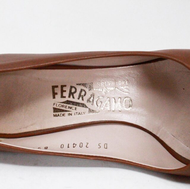 SALVATORE FERRAGAMO #42116 Brown Leather Peep Toe Pumps (US 6 EU 36) 7