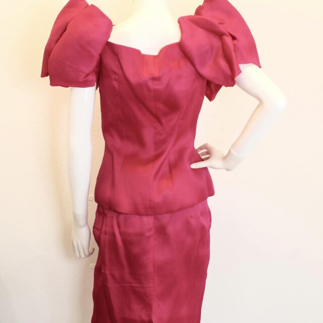 SYLVIA’S #41513 Fuchsia Silk Skirt and Blouse Set (Size 8) 2