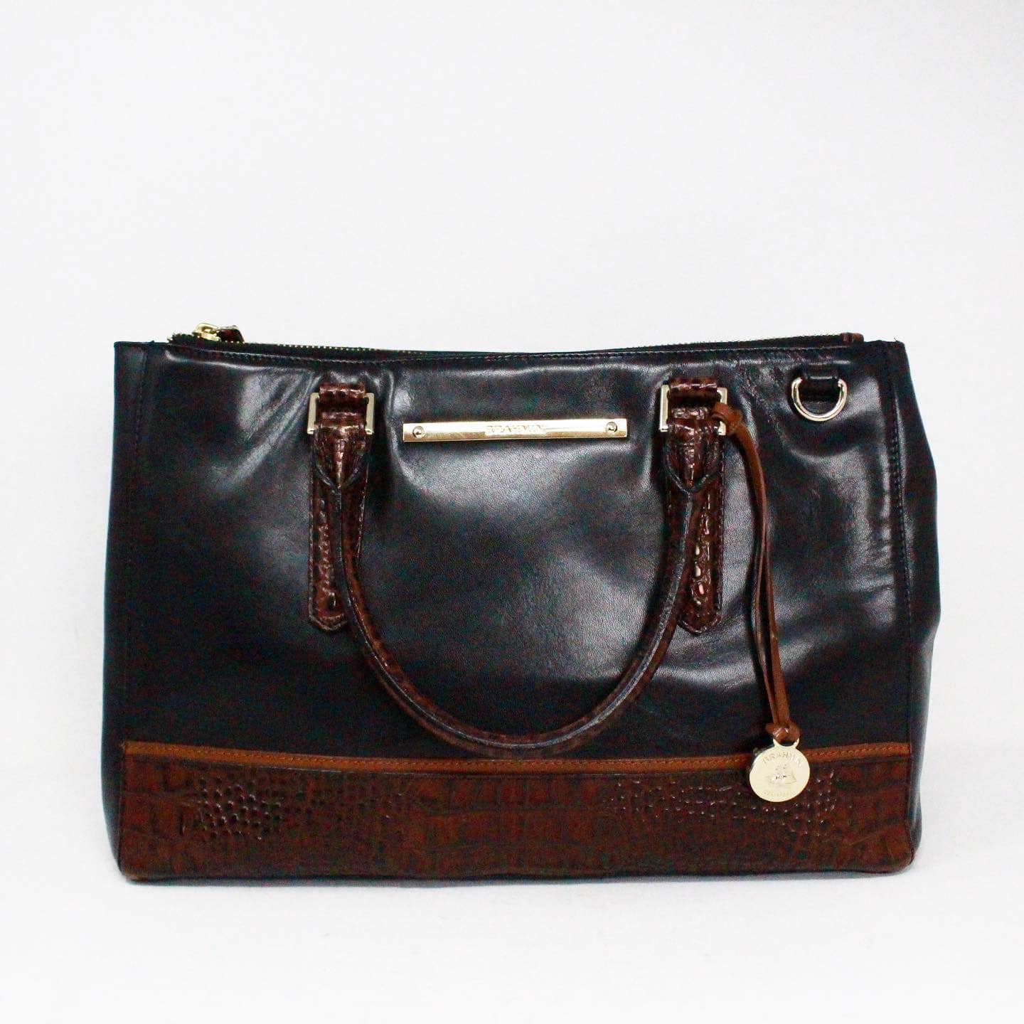 BRAHMIN #42120 Black Leather Satchel Bag 1