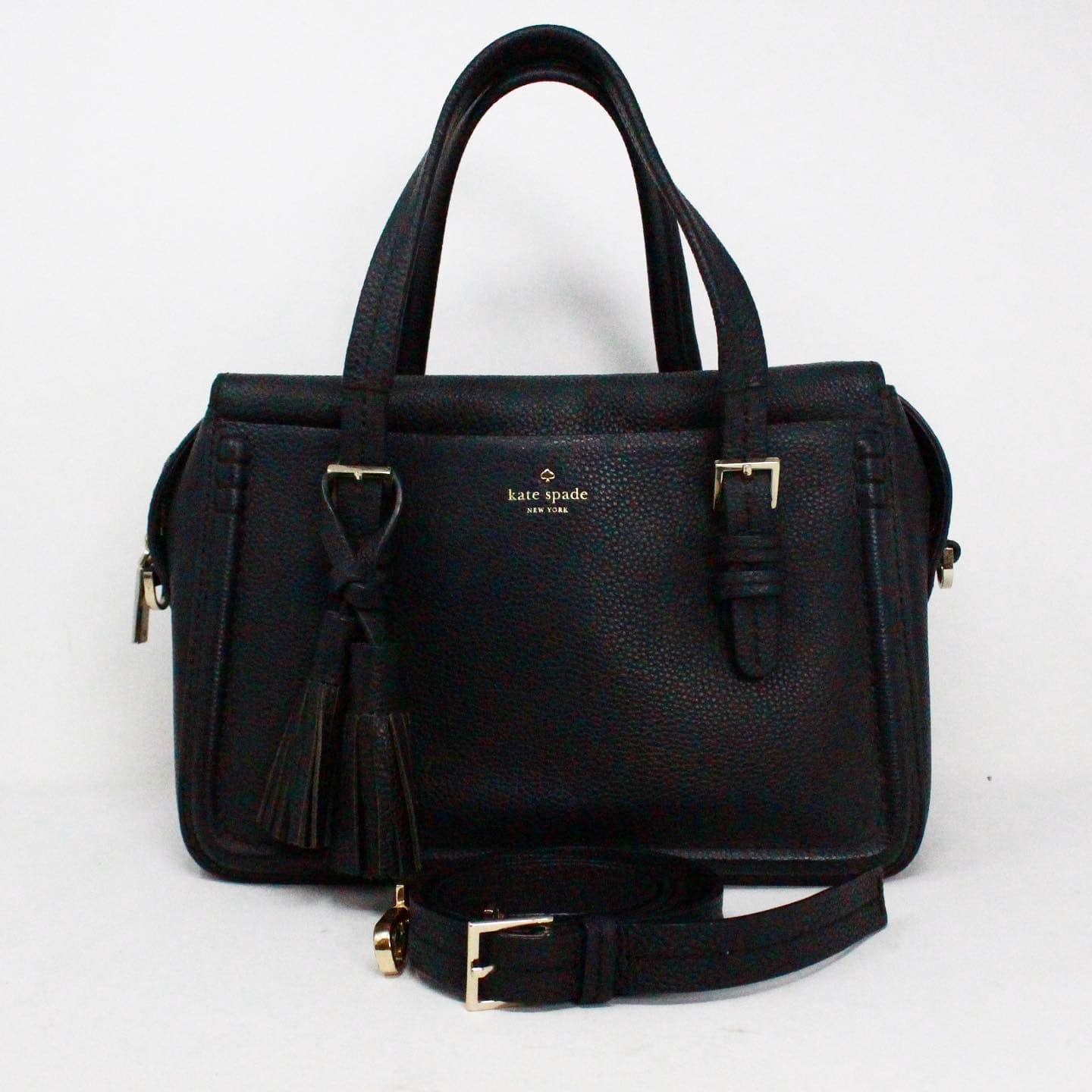 KATE SPADE Black Leather Satchel with Detachable Strap a