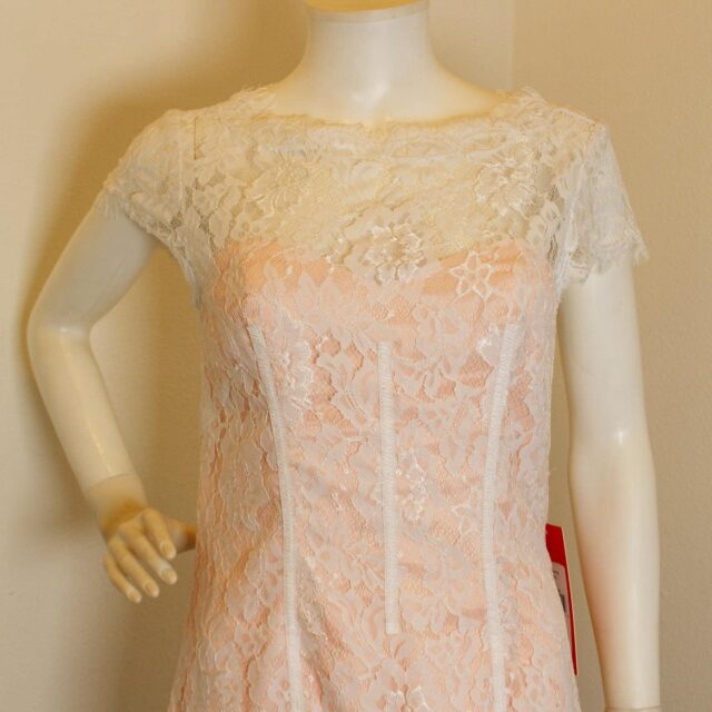 MANIQUE #42340 Ivory & Pink Lace Cocktail Dress (Size 6) 2