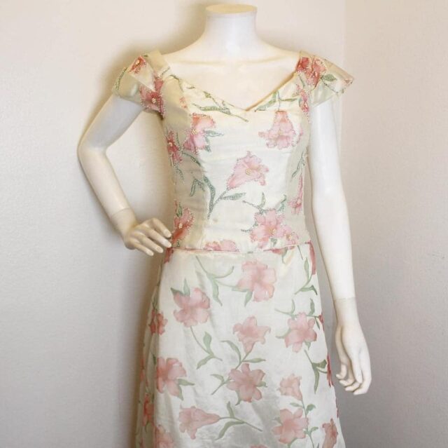 NANCY JOHNSON #42229 Ivory Floral Beaded Formal Dress (Size 4) 1
