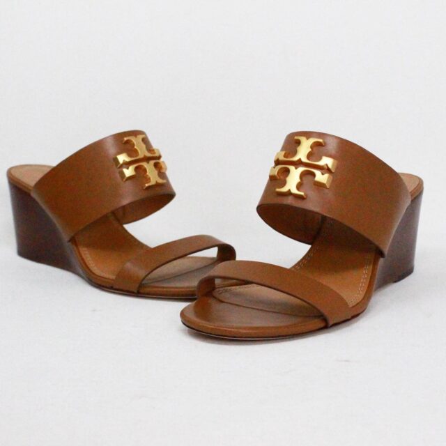 TORY BURCH #42135 Brown Leather Strap Wedges (US 6.5 EU 36.5) a