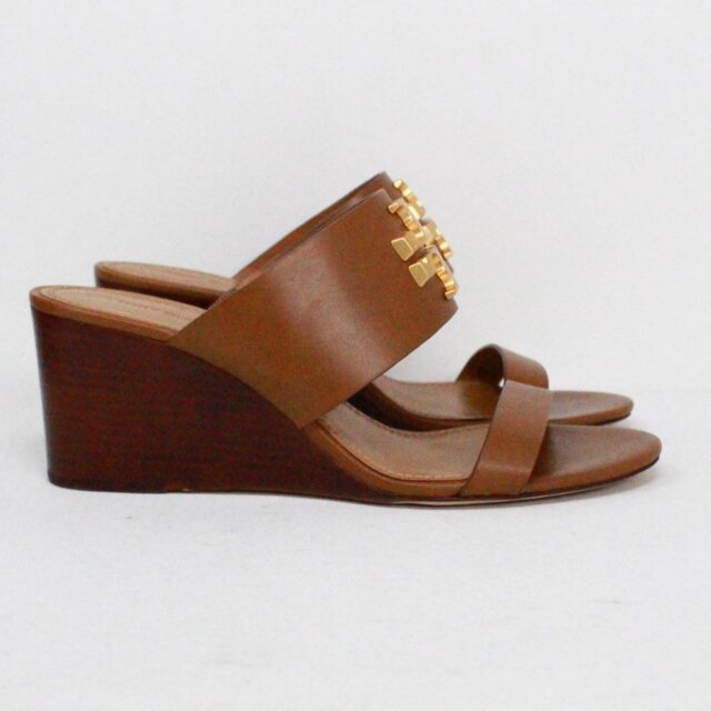 TORY BURCH #42135 Brown Leather Strap Wedges (US 6.5 EU 36.5) b