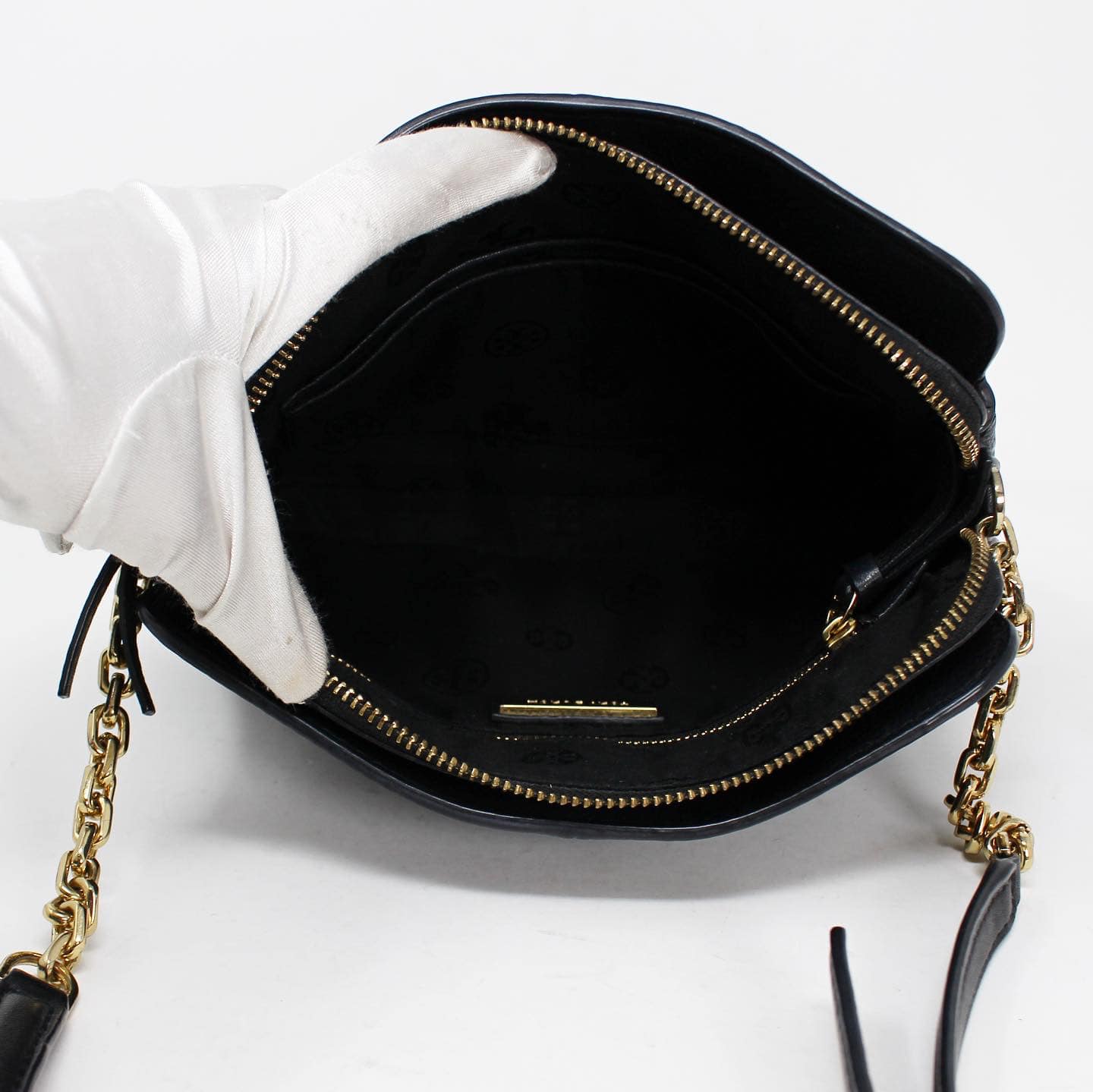 Authenticated Used Tory Burch Chain Shoulder Bag Black Leather Ladies 