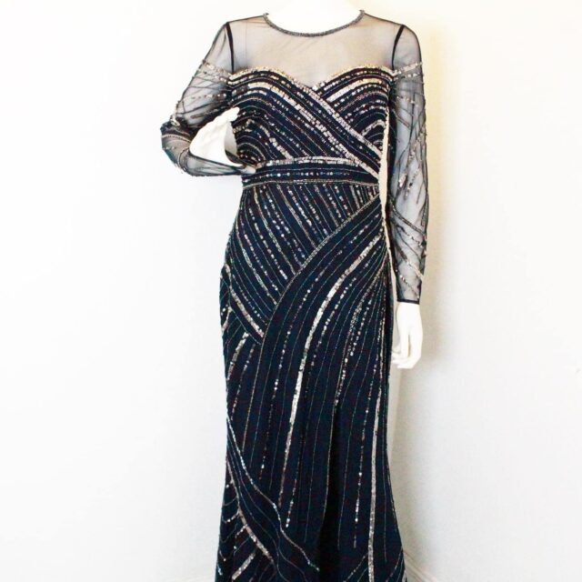 ADRIANNA PAPELL #43029 Navy Sequin Long Dress (Size 4) 1
