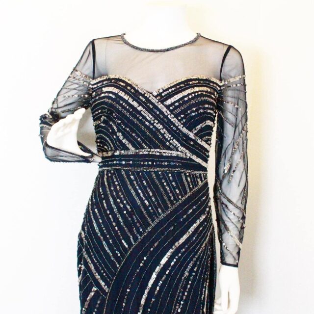 ADRIANNA PAPELL #43029 Navy Sequin Long Dress (Size 4) 2