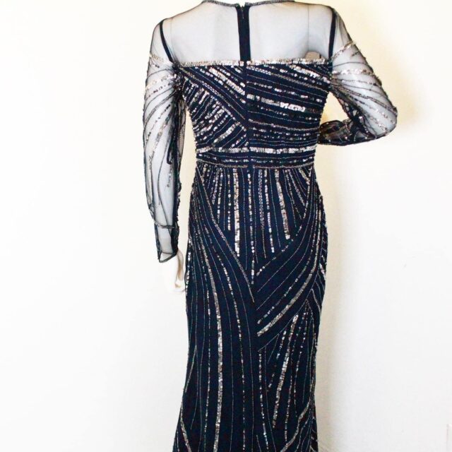 ADRIANNA PAPELL #43029 Navy Sequin Long Dress (Size 4) 4