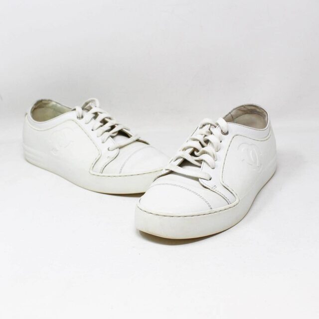 CHANEL #42876 White Leather Trainers Sneakers (US 6 EU 36) a