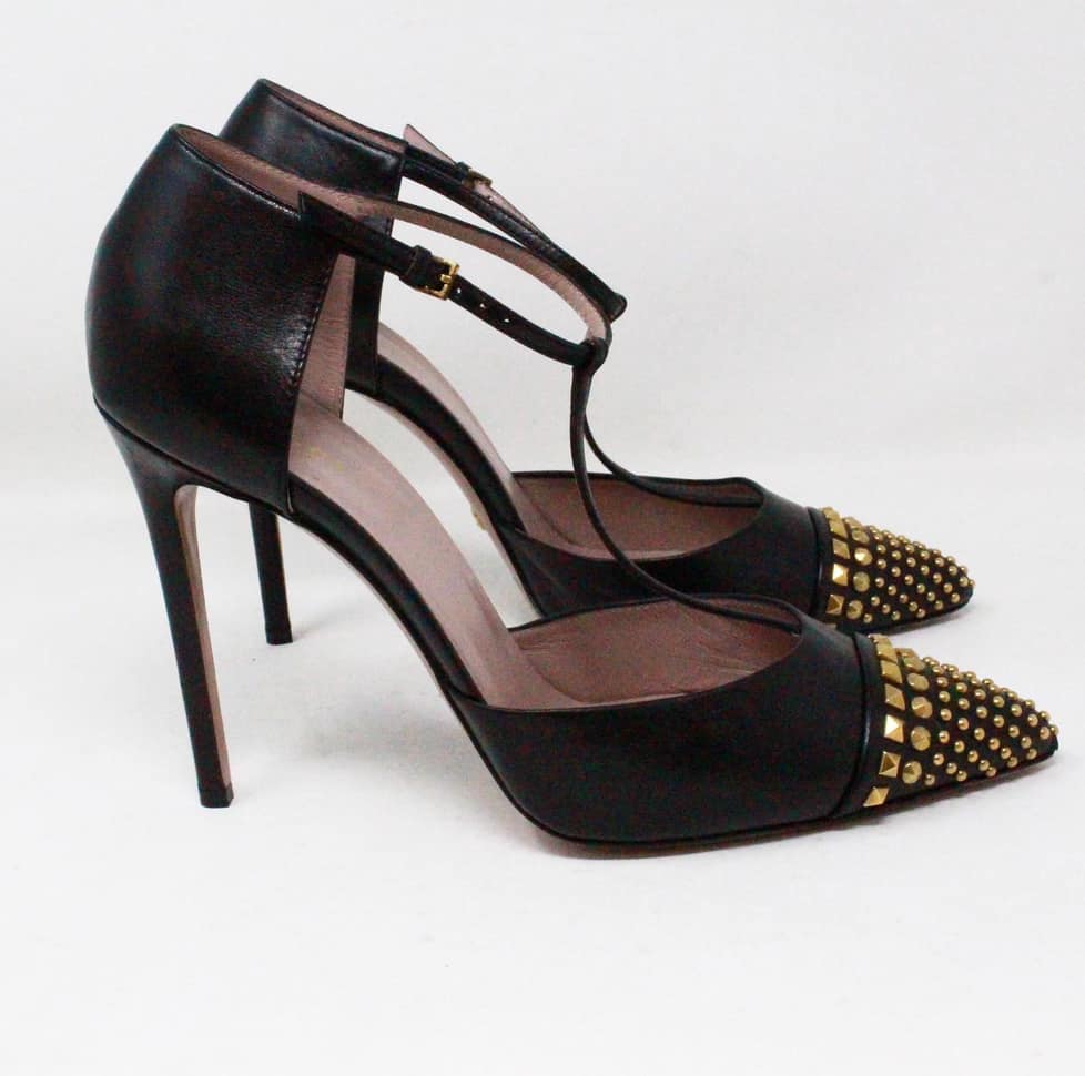 GUCCI #42828 Studded Black Leather Strap Heels (US 10 EU 41) 2