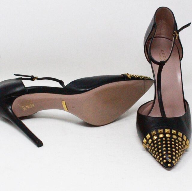GUCCI #42828 Studded Black Leather Strap Heels (US 10 EU 41) 4