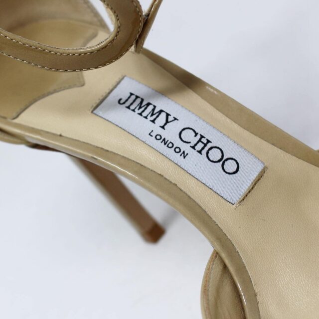 JIMMY CHOO #42893 Beige Patent Leather Open Toe Heels (US 9.5 EU 39.5) 7
