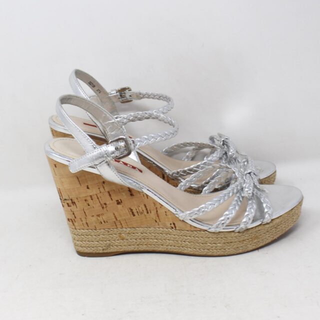 PRADA #Y3N4UG Cork Braided Wedges Size 37.5