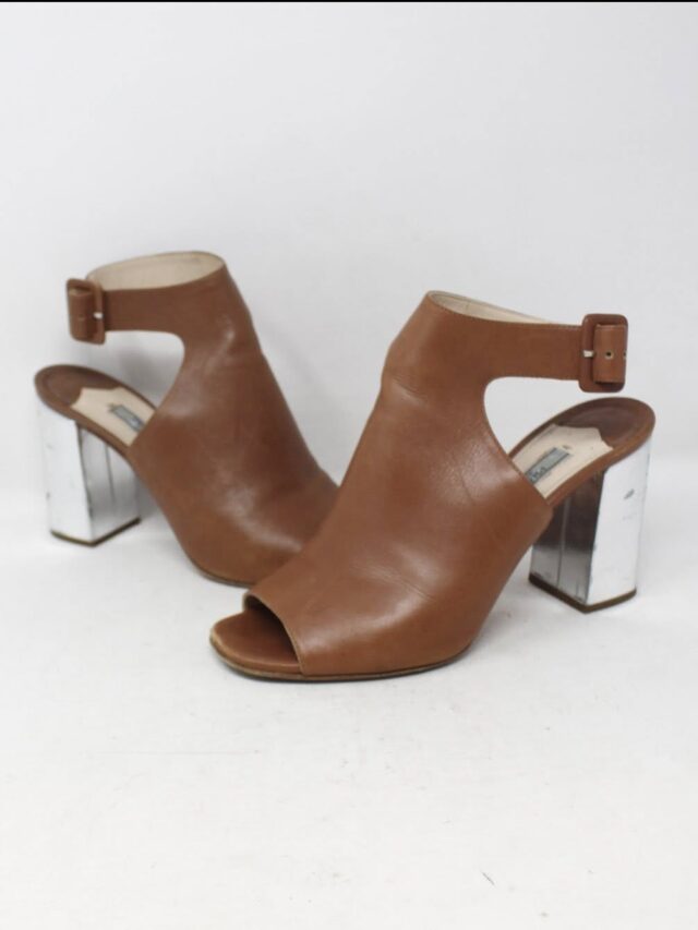 PRADA #R1ACPY Peeptoe Ankle Wrap Heels Size 38