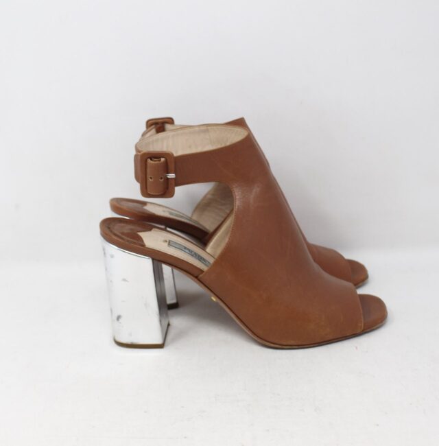 PRADA #R1ACPY Peeptoe Ankle Wrap Heels Size 38